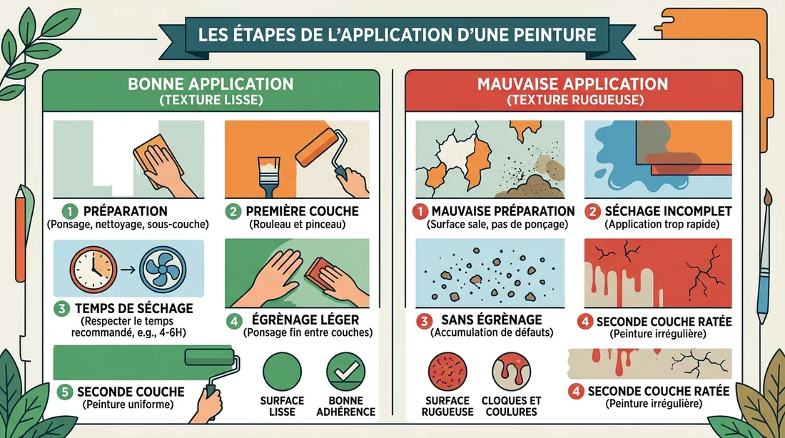 Étapes de finition pour une peinture parfaite Schéma des étapes pour réussir ses couches de peinture.