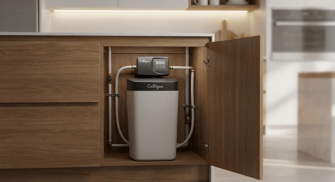 Installation d'un adoucisseur d'eau Culligan sous un évier de cuisine