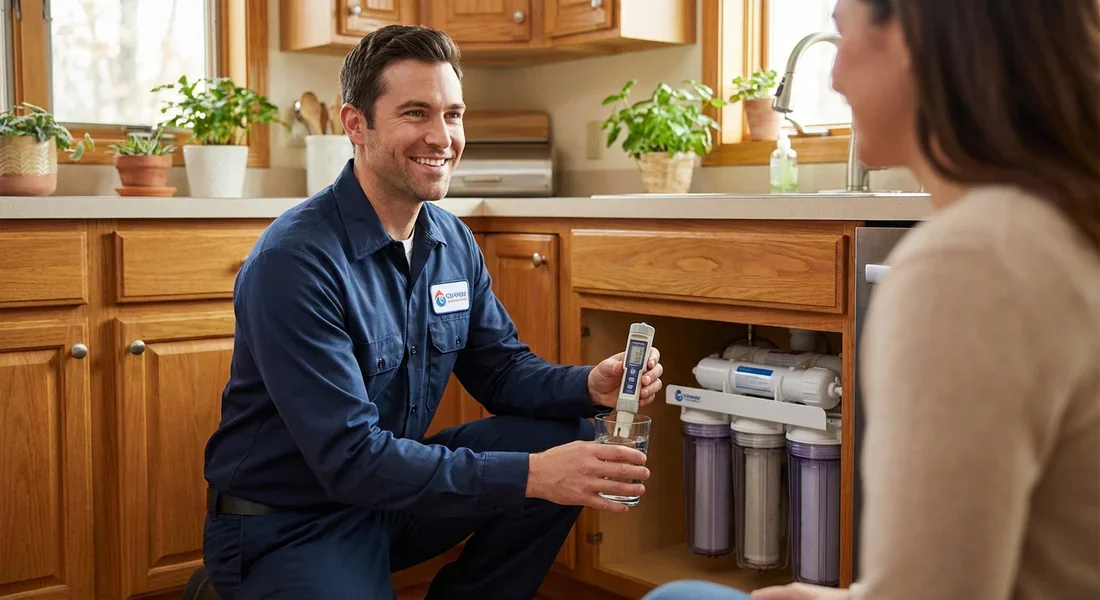 Technicien expert Culligan réalisant l'entretien d'un appareil