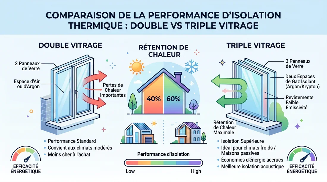 Schéma des performances thermiques du vitrage Infographie expliquant la performance de l'isolation thermique des vitrages