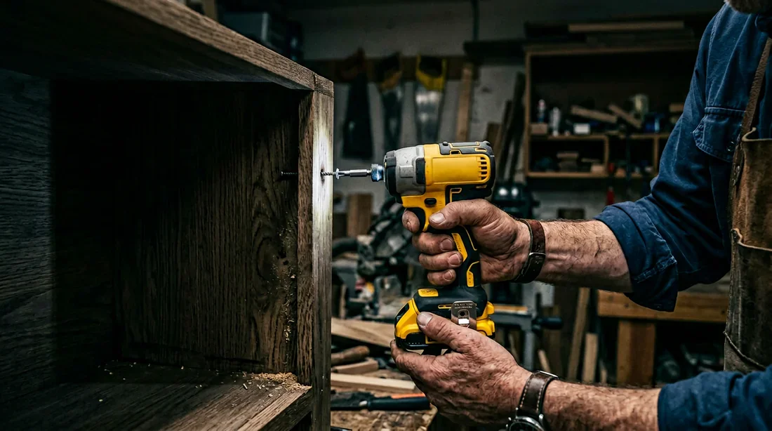 Utilisation de la visseuse Bodner dans un endroit sombre avec éclairage LED