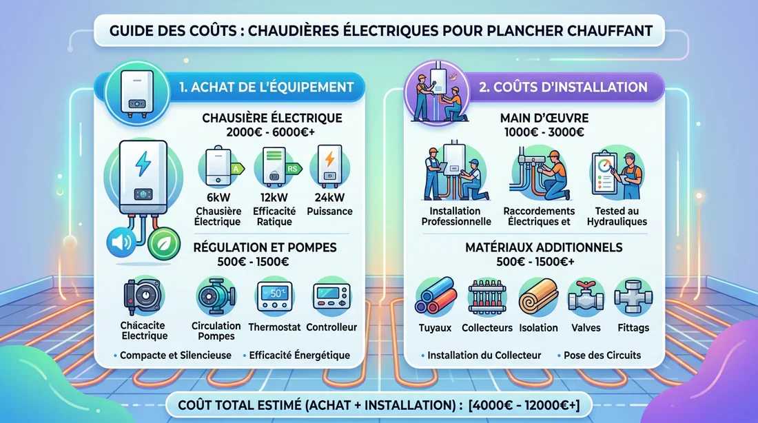 Schéma de l'installation d'une chaudière électrique et plancher chauffant