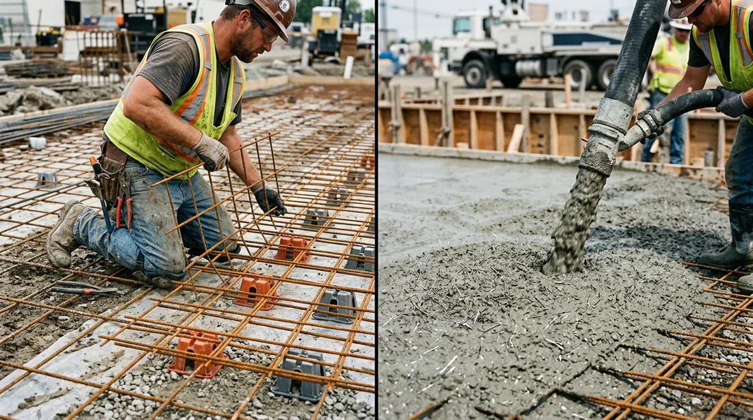 Comparaison entre treillis soudé traditionnel et béton fibré sur un chantier de construction