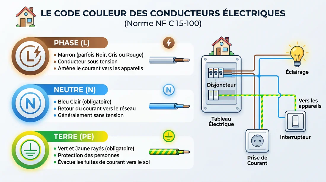 Schéma des codes couleurs des fils électriques