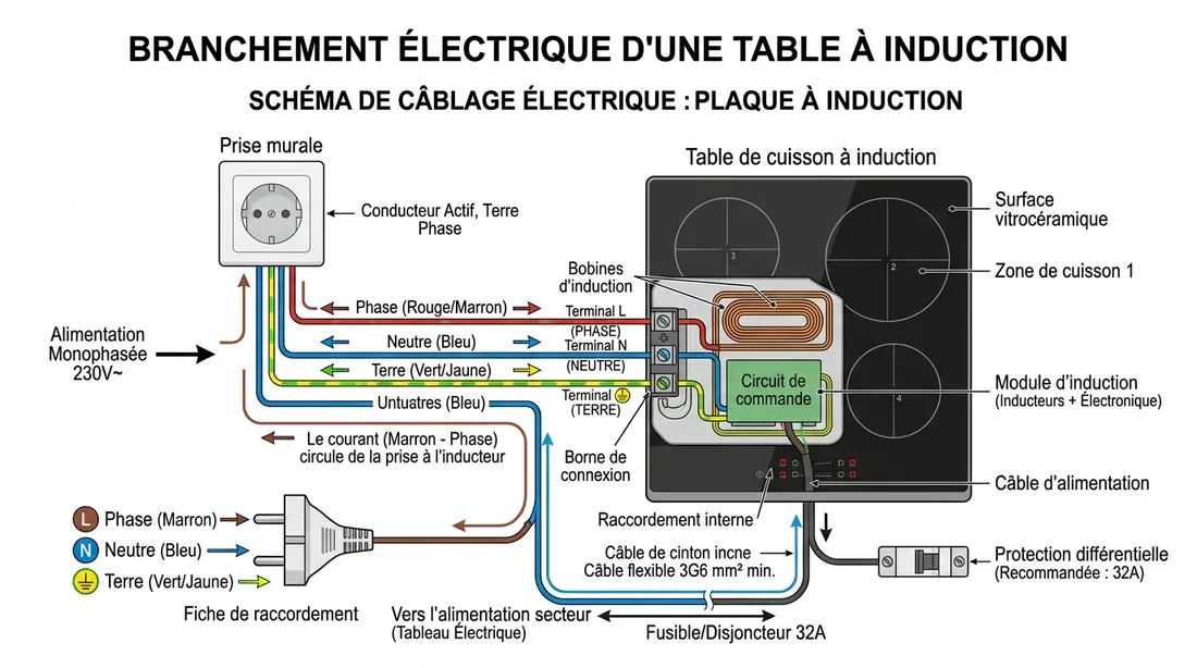 Schéma de raccordement électrique Schéma technique de branchement d'une plaque de cuisson