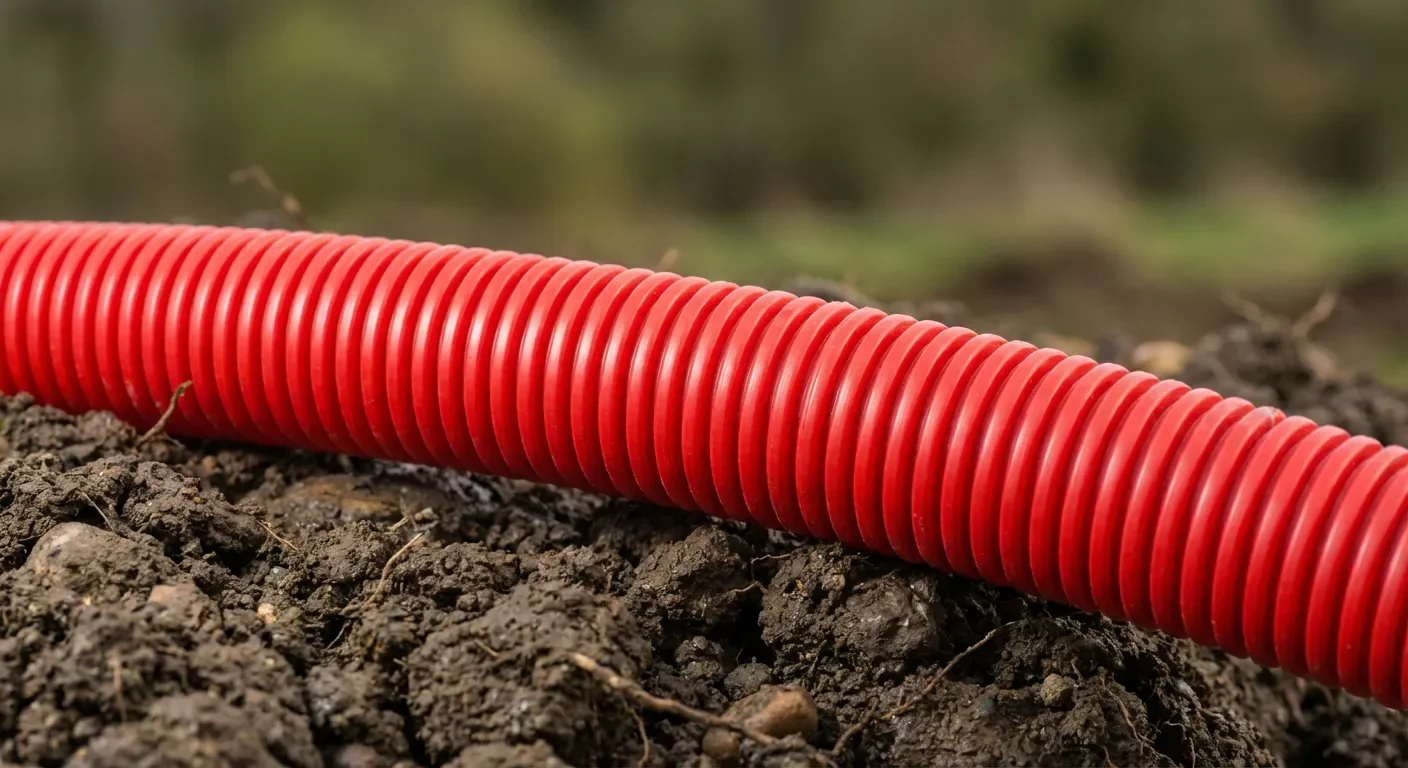 Gaine électrique rouge de protection sur terre sombre