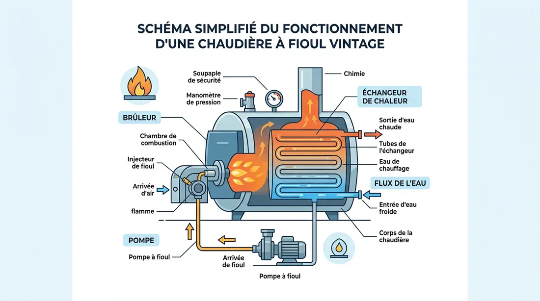 Schéma technique des composants d'une chaudière fioul De Dietrich