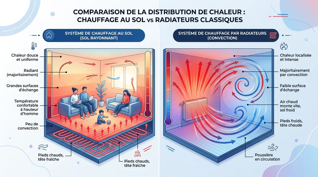 Comparaison thermique entre chauffage au sol et radiateurs