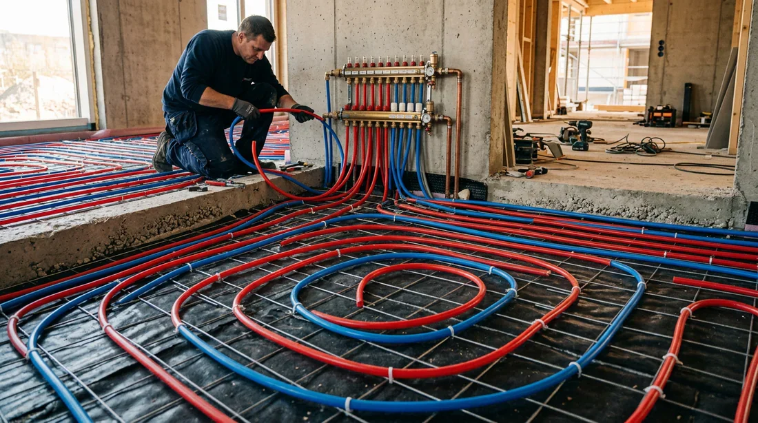 Installation technique de tuyaux pour chauffage au sol
