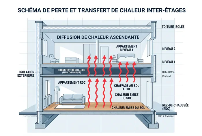 Schéma explicatif du fonctionnement d'un chauffage au sol