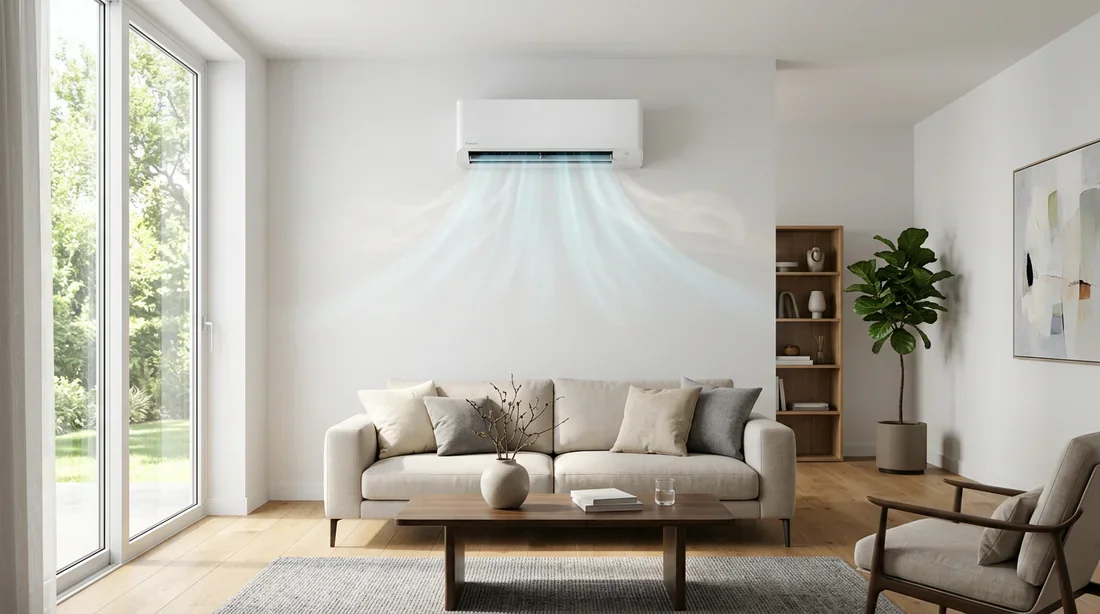 Climatiseur mural moderne et économe en énergie dans un salon