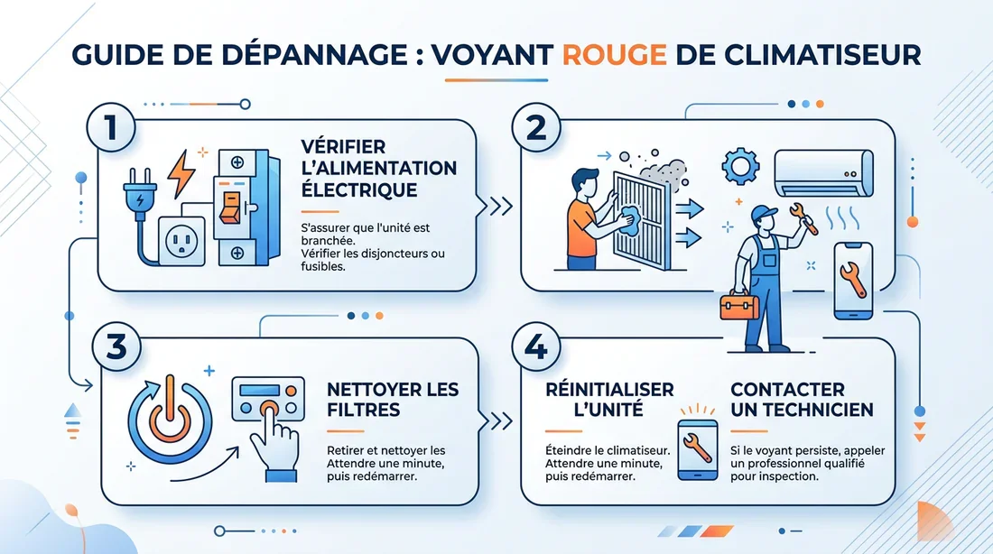 Infographie résumant les étapes de diagnostic d'une panne de climatiseur