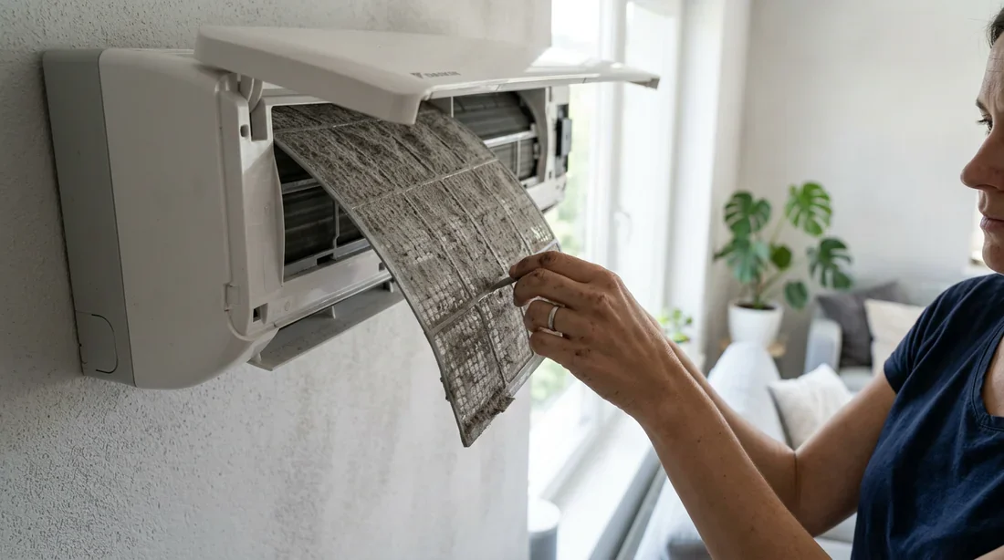 Retrait et inspection d'un filtre à air encrassé de climatiseur