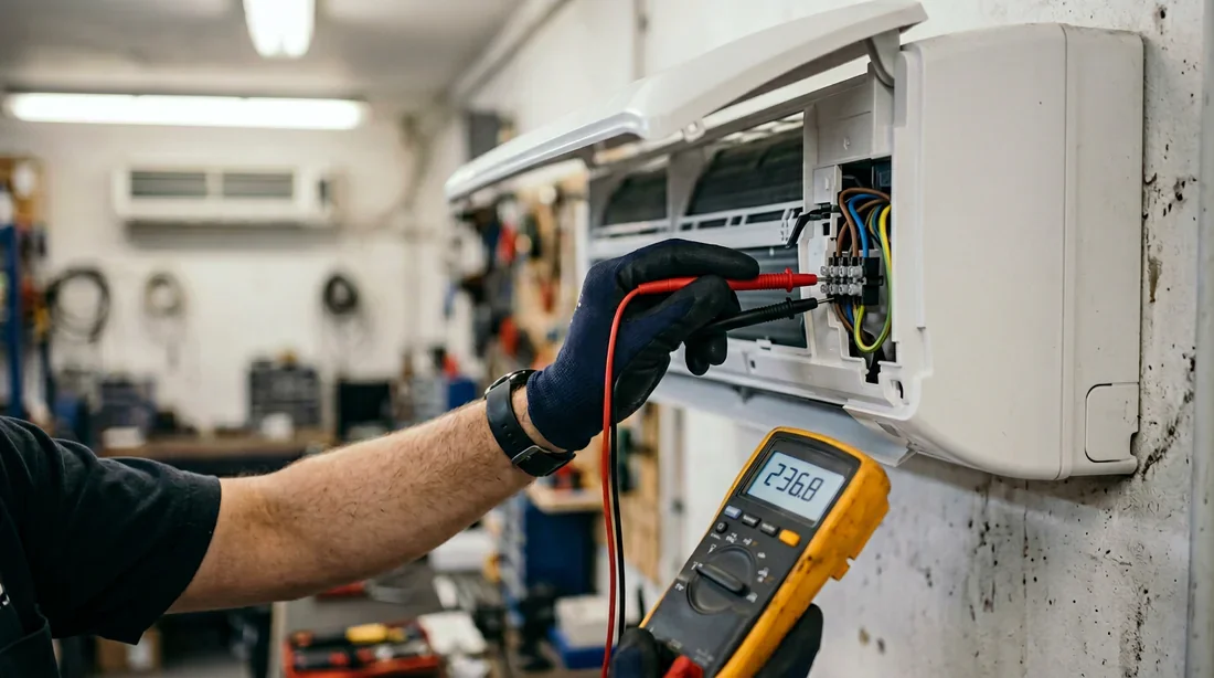 Technicien effectuant un diagnostic sur une climatisation