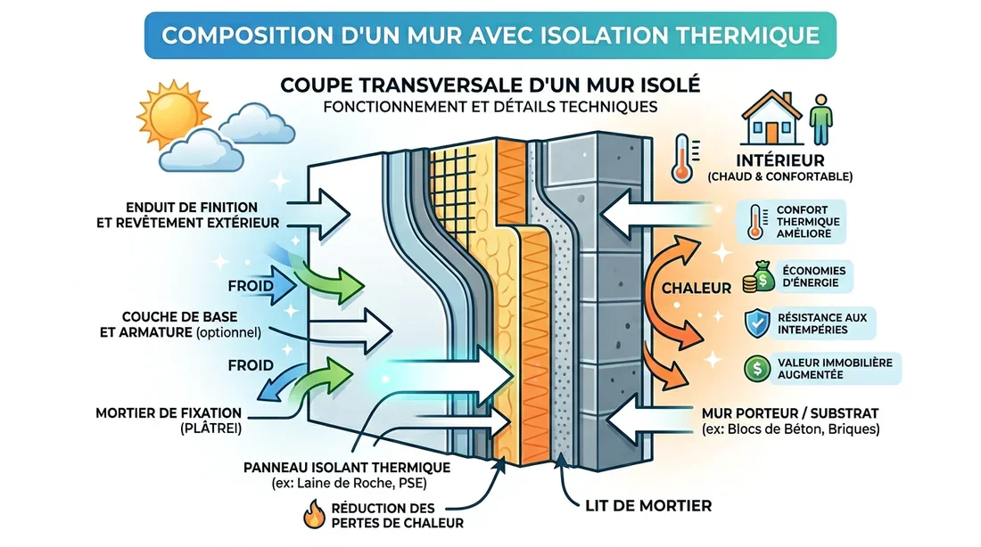 Schéma technique de la pose de panneaux isolants