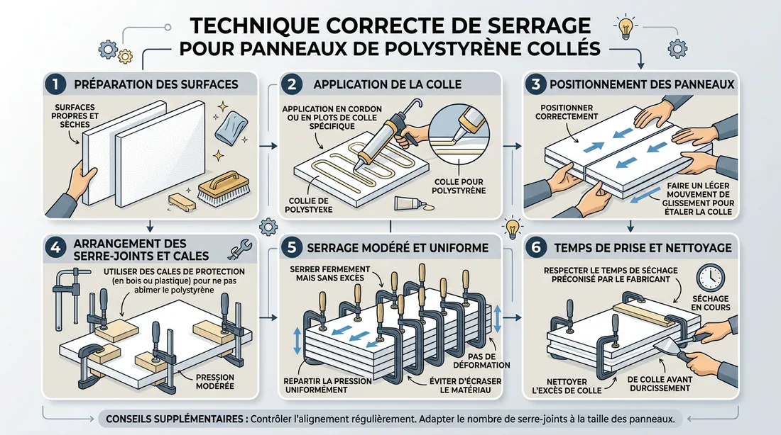 Guide étape par étape du collage Infographie des étapes de collage et maintien du polystyrène
