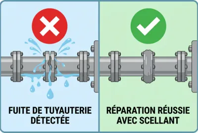 Comparatif avant et après colmatage de fuite de WC