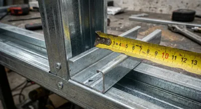 Gros plan sur un profilé M48 et un mètre ruban lors du montage