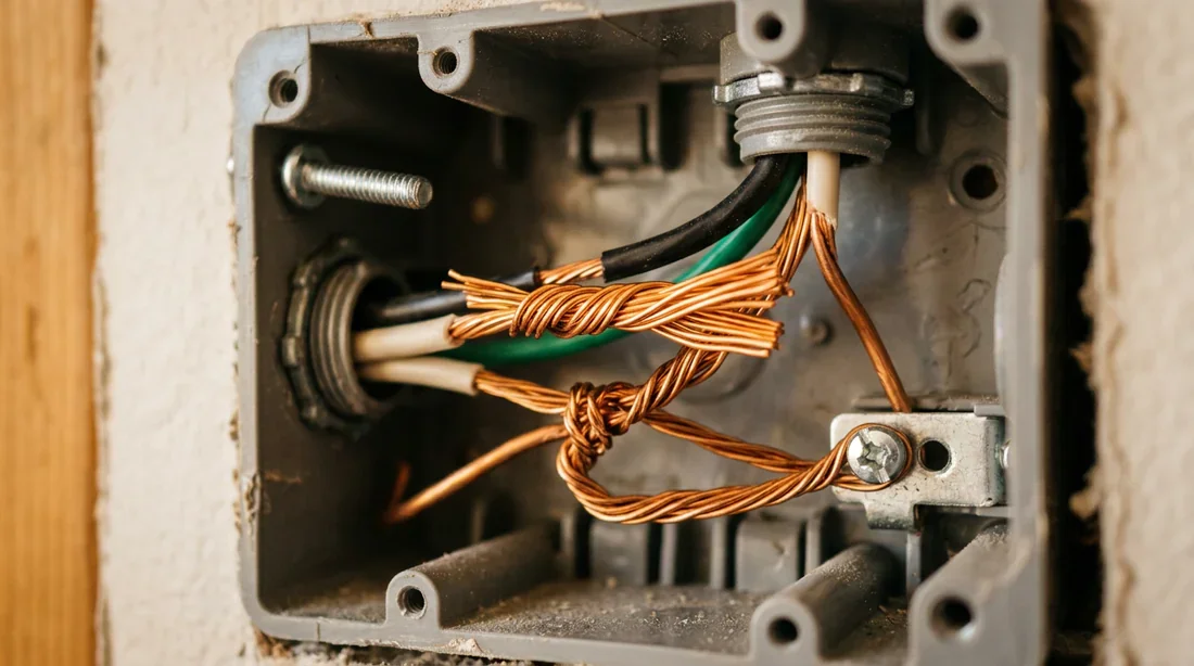 Détail des fils électriques dans une boîte de dérivation