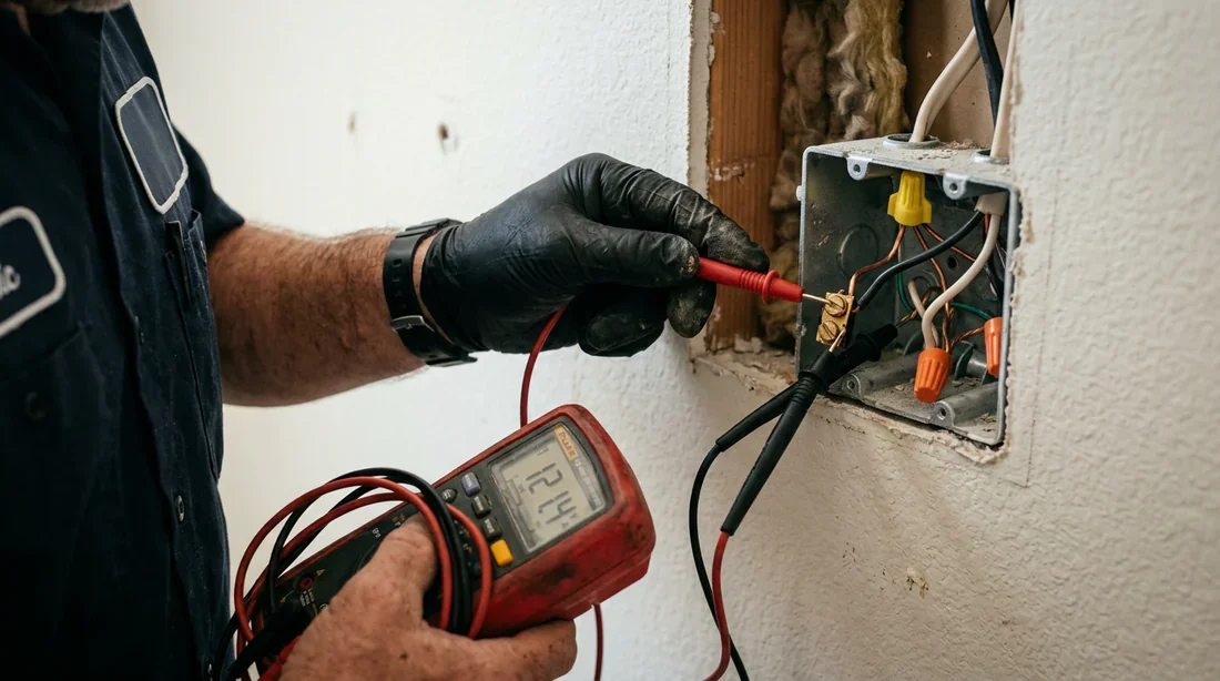 Électricien utilisant un multimètre pour tester une prise murale