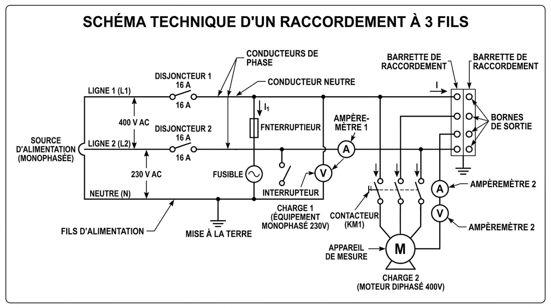 Schéma de câblage d'un circuit électrique 3 fils