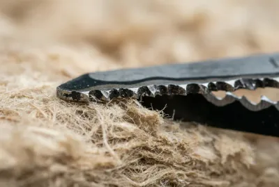 Gros plan sur une lame de scie sabre pour isolant fibre de bois