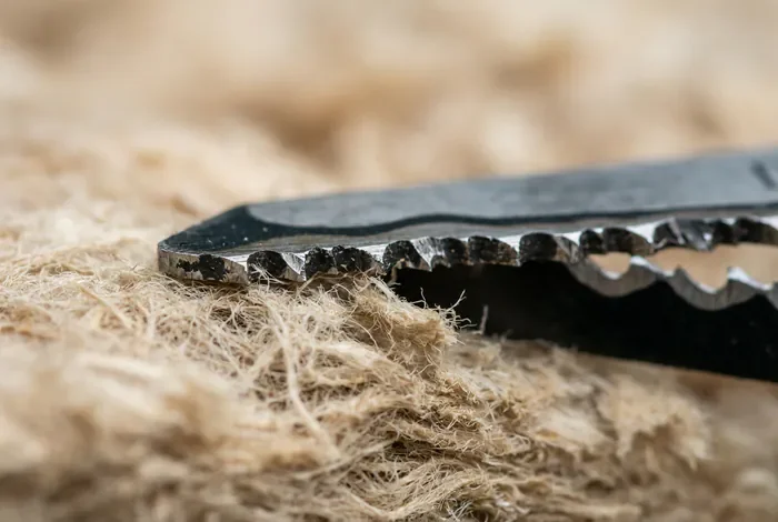 Gros plan sur une lame de scie sabre pour isolant fibre de bois