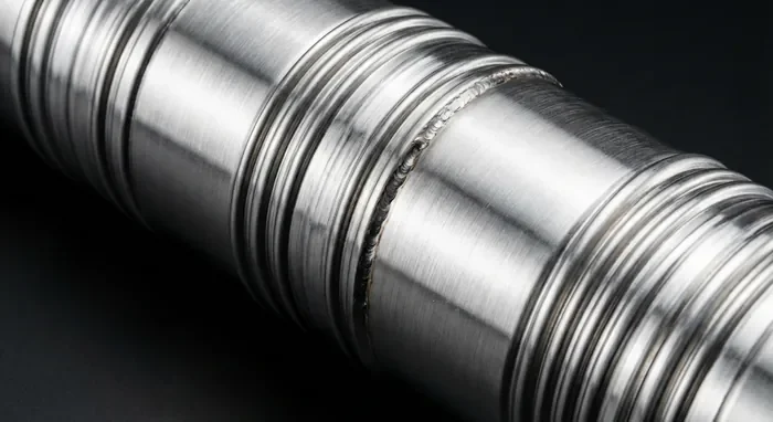Gros plan technique sur un tubage inox de chaudière.