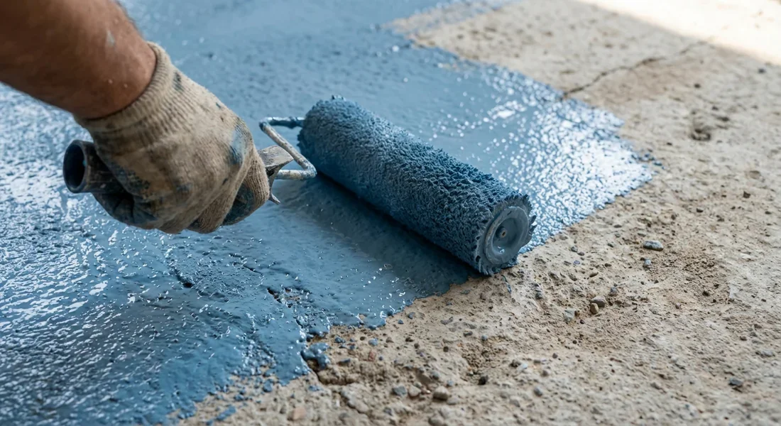 Préparation du support avant ragréage Application d'un primaire d'accrochage sur une dalle en béton avant ragréage.