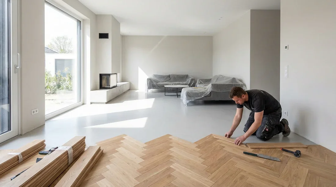 Finition et pose du revêtement final Pose d'un nouveau revêtement de sol sur une surface parfaitement plane.