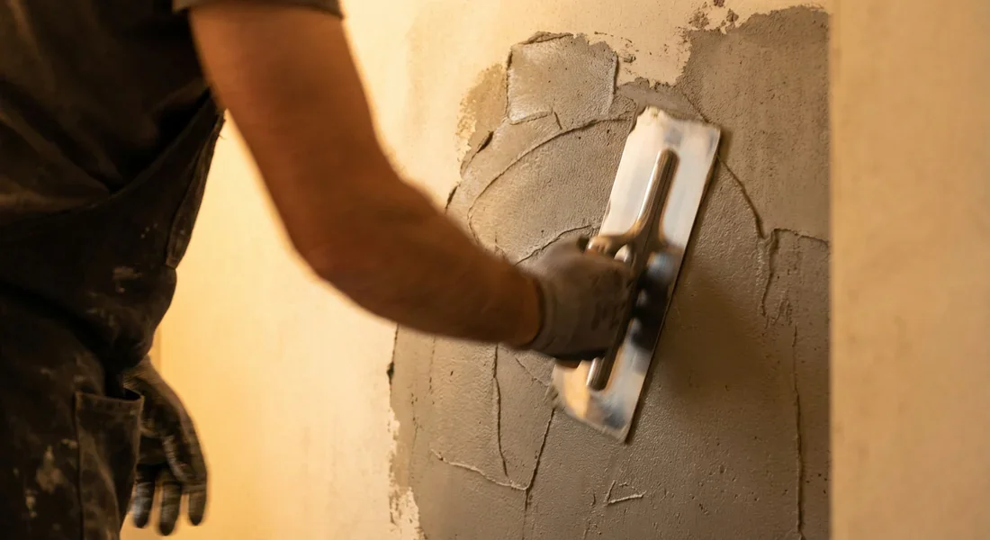 Application de la couche de finition béton ciré à la lisseuse