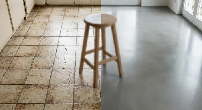 Effet béton ciré avec colle carrelage : le guide complet - Béton ciré à 5€/m² : l'astuce de la colle à carrelage - Béton ciré trop cher ? Voici comment le faire soi-même Avant-après rénovation : vieux carrelage vs béton ciré moderne