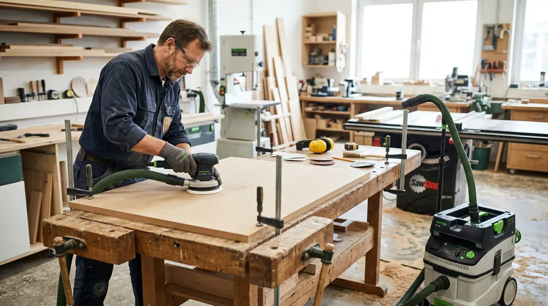 Ponçage et préparation du support MDF Ponçage professionnel d'une surface en MDF