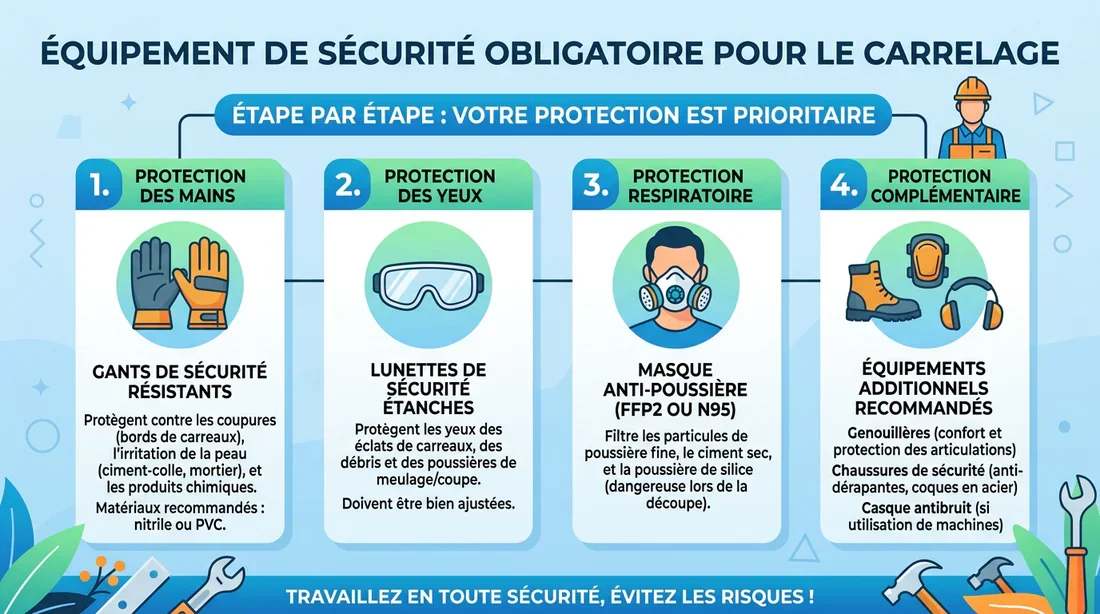 Infographie des équipements de sécurité pour le retrait de carrelage