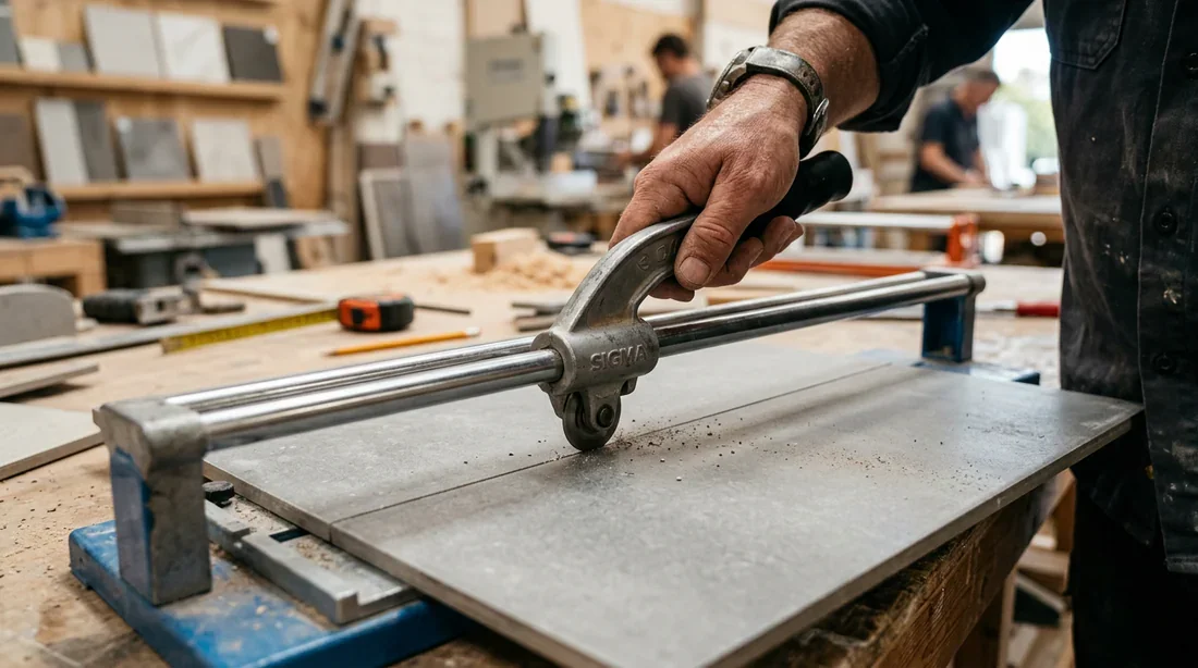 Utilisation d'une carreleuse manuelle pour couper un carreau