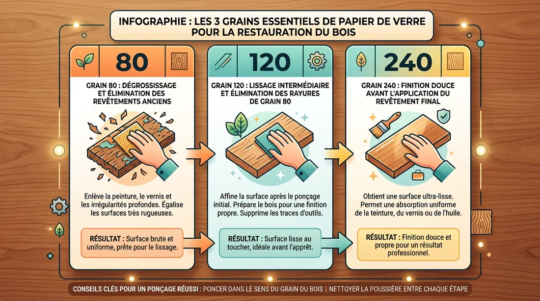 Tableau des grains de papier de verre pour le ponçage
