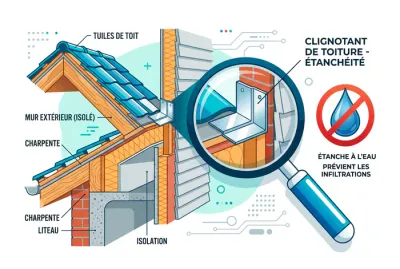 Illustration schématique de l'étanchéité entre toiture et mur