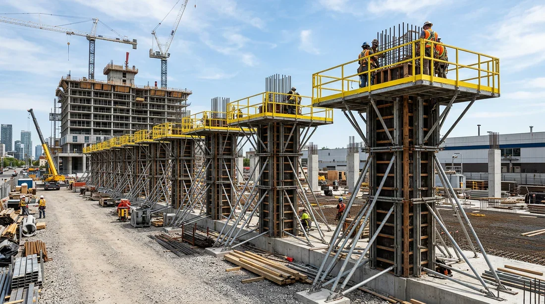 Les types de coffrages pour colonnes Différents types de coffrages : métal, bois et PVC pour poteaux.