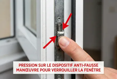 Zoom sur l'ergot de sécurité d'une fenêtre PVC pour débloquer l'oscillo-battant