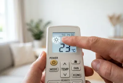 Gros plan sur l'icône soleil de la télécommande Daikin
