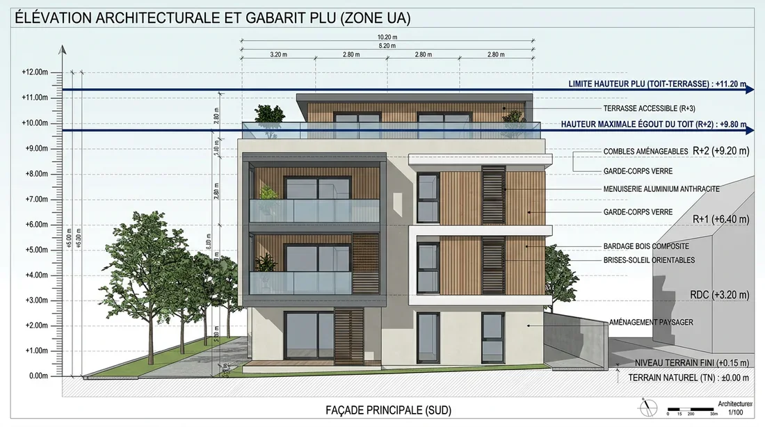 Architecte et propriétaire discutant de la régularisation d'un permis de construire.
