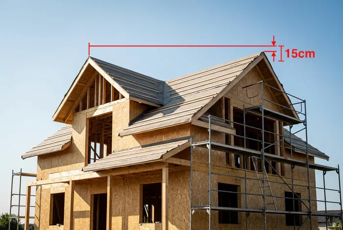 Maison trop haute de 15 cm : Guide et Solutions - Maison trop haute de 15 cm : 3 astuces anti-démolition - Maison trop haute de 15 cm : Comment régulariser ? Miniature montrant une erreur de mesure de 15cm sur le toit d'une maison.
