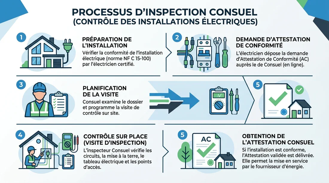 Infographie des étapes pour obtenir une attestation Consuel