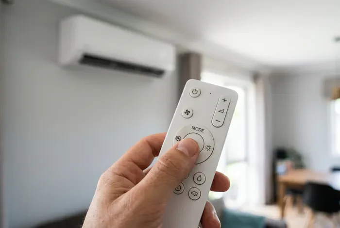Notice climatiseur Fujitsu Atlantic ASYG12LMCE : Guide - Panne Fujitsu ASYG12LMCE : Le Guide de dépannage rapide - Clim Fujitsu ASYG12LMCE qui clignote ? La solution Gros plan sur la télécommande d'une climatisation