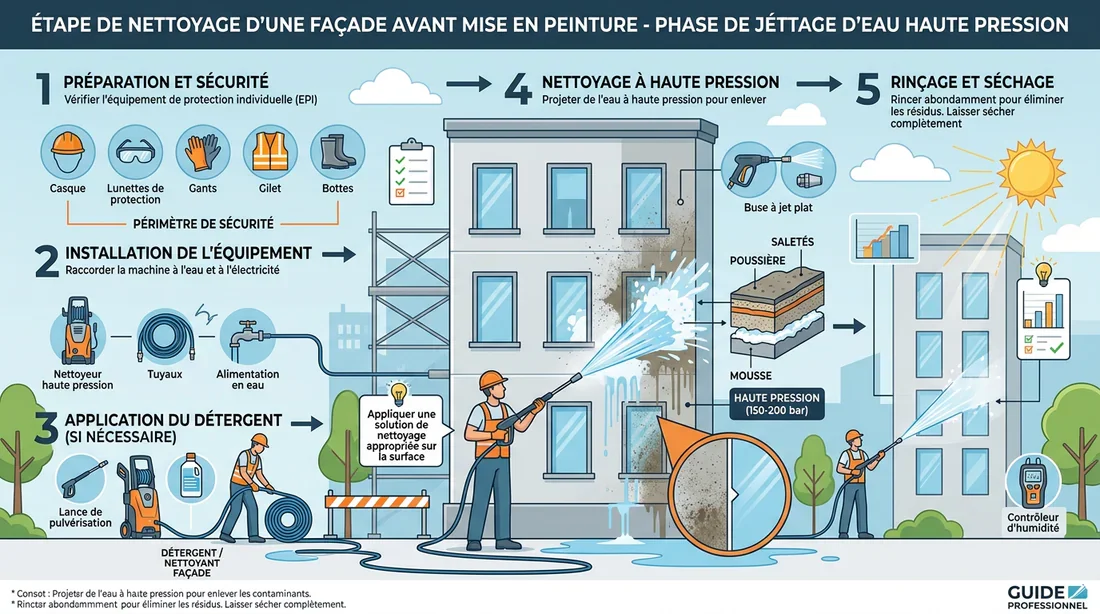 Schéma des étapes de nettoyage avant peinture
