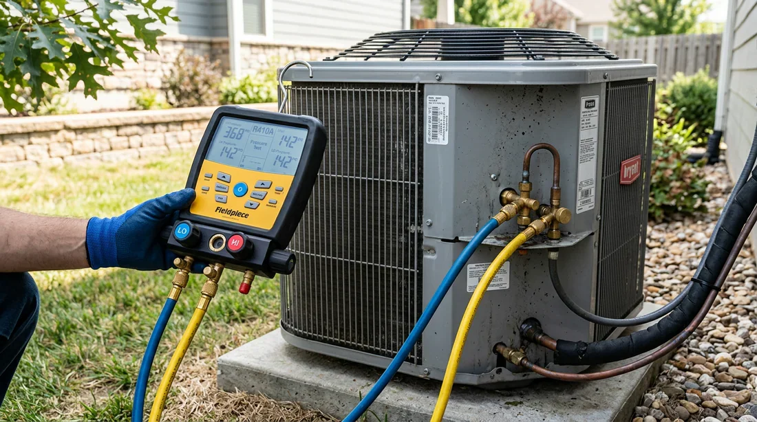 Manomètres de pression connectés à une climatisation pour vérifier le niveau de fluide frigorigène