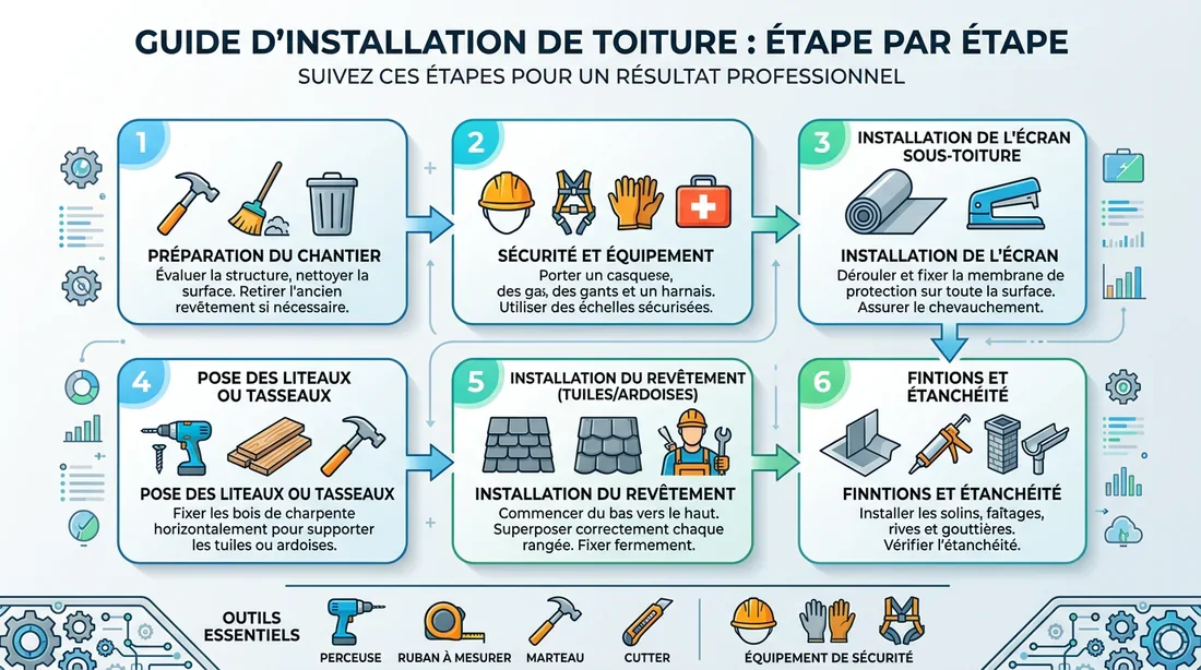Étapes de pose du bac acier Infographie des étapes d'installation d'une toiture bac acier