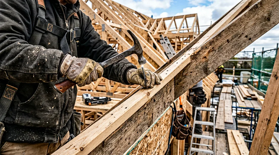 Fixation d'une chanlatte en bas de pente sur les chevrons