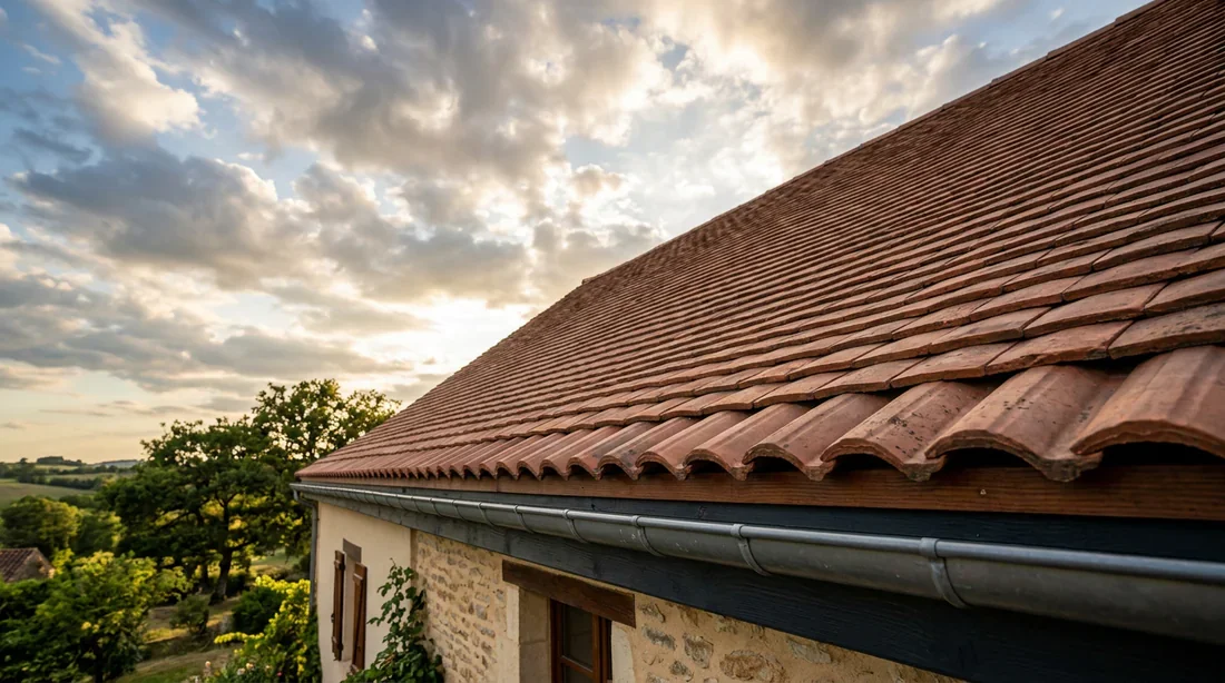 Schéma technique de l'assemblage chanlatte, tuile et système d'évacuation d'eau