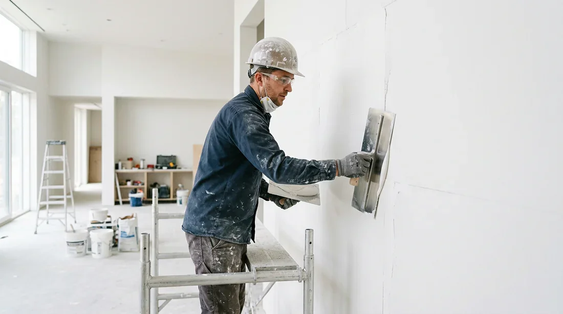 Finition et lissage des joints sur une cloison en carreaux de plâtre